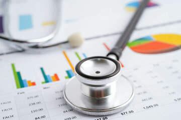Stethoscope on chart or graph paper, Financial, account, statistics and business data medical...