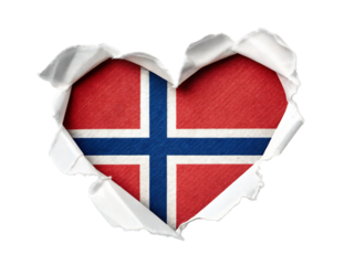 Heart-Shaped Ripped Paper Revealing Norway Norwegian Flag, Isolated on Transparent Background