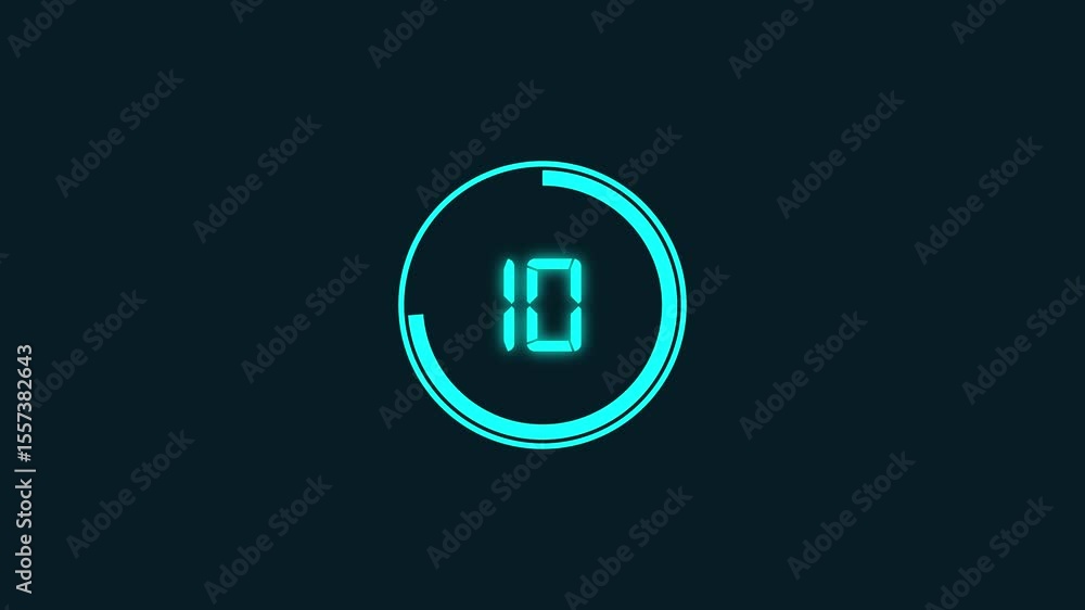Poster circle countdown timer animation from 15 to 0 seconds on transparent background with alpha channel, 
