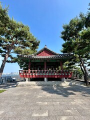Fototapeta premium Traditional Korean Pavilion on Clear Summer Day