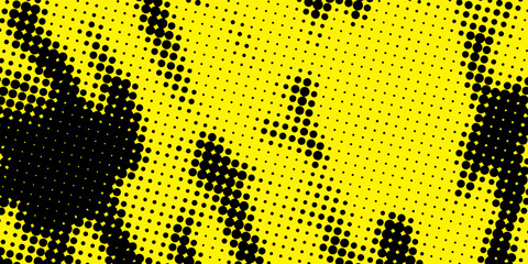 Yellow and black backdrop with dot halftone pattern element. Abstract brush grunge background. retro comic concept for your graphic design, banner or poster. Vector illustration. © Holik