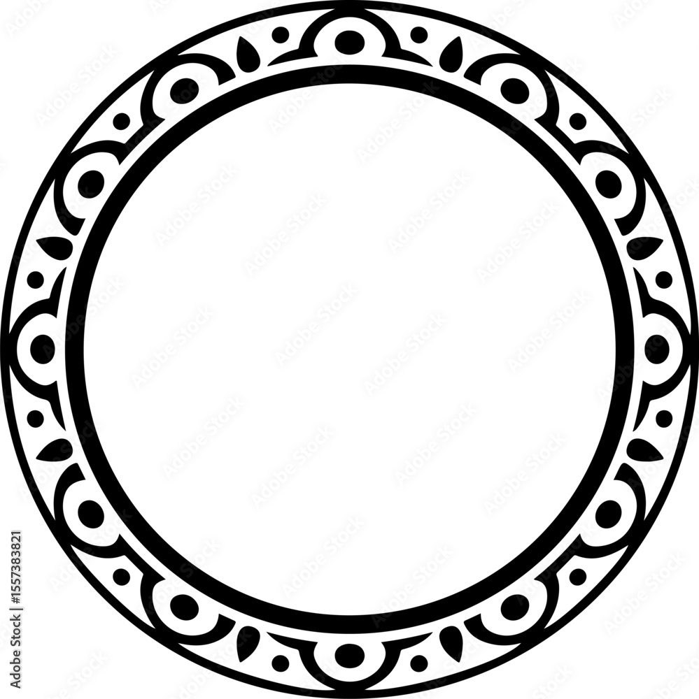 Poster ornate circular black border with repeating patterns circle white