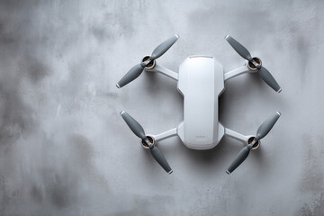 Minimal White Quadcopter Drone on Light Gray Textured Background, Centered Composition