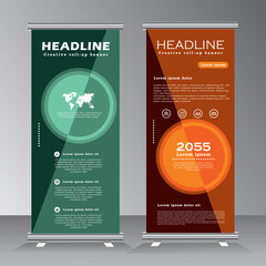 Corporate business roll up banner design template, abstract banner layout, Vertical banner design, pull up, standee, retractable advertising promotion display, x banner with blue and orange