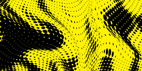Yellow and black backdrop with dot halftone pattern element. Abstract brush grunge background. retro comic concept for your graphic design, banner or poster. Vector illustration. © Holik