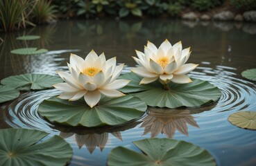 Serene Water Lilies Floating on Calm Pond Surface in Nature