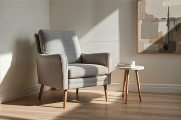 Cozy Modern Armchair and Minimalist Side Table in Sunlit Room