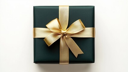 Dark green gift box with gold ribbon