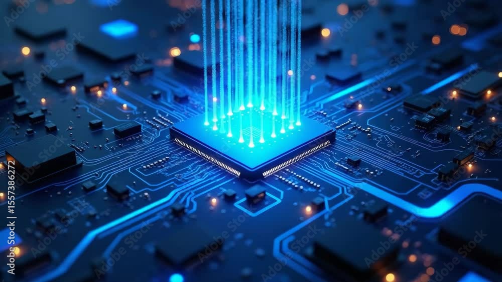 Poster illuminated circuitry: a mesmerizing illustration of a central processing unit emits radiant light, 