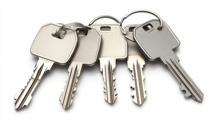 Set of Four Modern House Keys on a White Background
