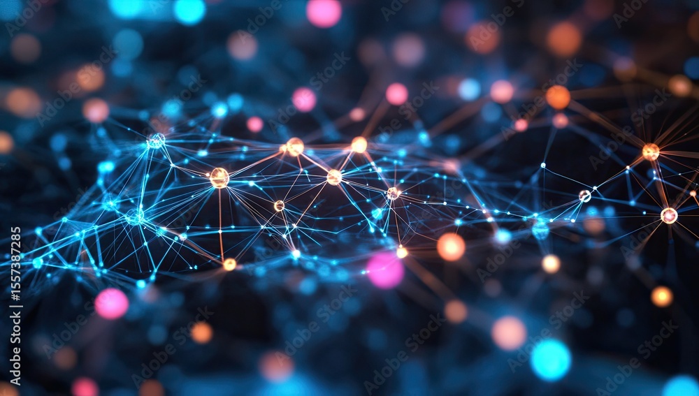 Poster abstract network of glowing particles and lines