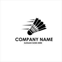 Sports logo design featuring a stylized shuttlecock with motion