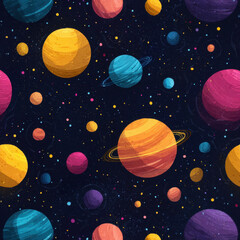 Colorful Pixel Art Planets Seamless Pattern Space Background