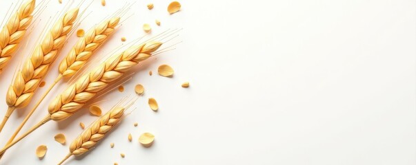Scattered wheat grains, pristine white backdrop , cooking, nutrition
