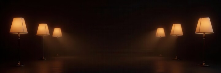 Silhouetted lamps emitting soft light against black backdrop , vintage, mystery