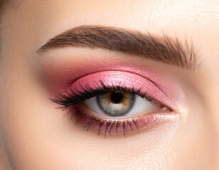 Fototapeta premium Feminine Eye Detail with Metallic Pink Eyeshadow and Clean Eyebrow Arch, PNG
