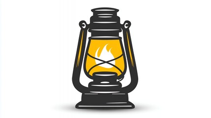 Vintage camping lantern, illuminated, isolated, white background