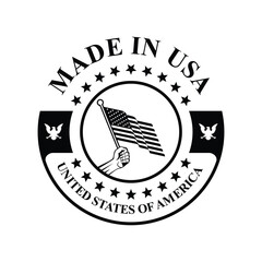 made in usa stamp circle vector design logo with waving flag with black and white color	