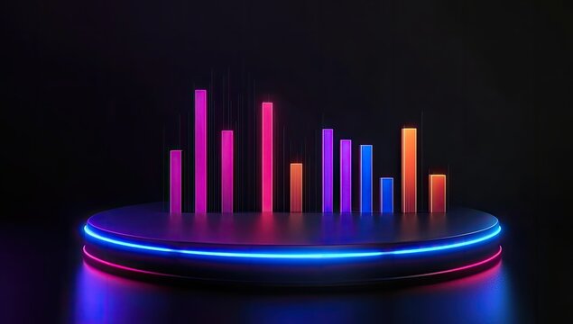 Neon bar graph on a circular podium