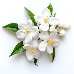 Delicate white flowers with green leaves on a light background, symbolizing purity.