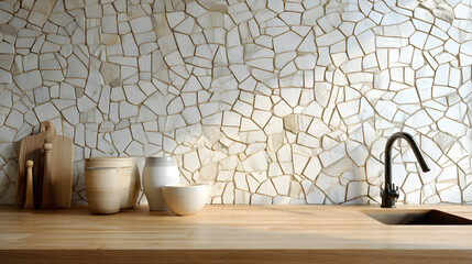 Modern Mosaic Wall of Irregular White Stones