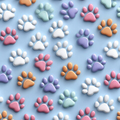 Pastel Paw Print Pattern on Light Blue Background