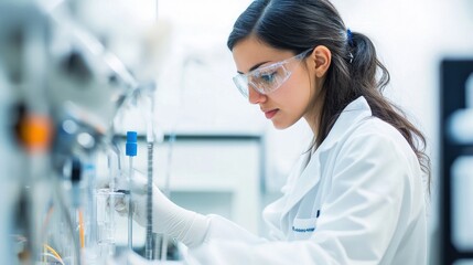 Woman in Lab Coat Conducting Scientific Experiment