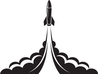 Fototapeta premium Black Silhouette Rocket Launching Through Clouds Vector Illustration
