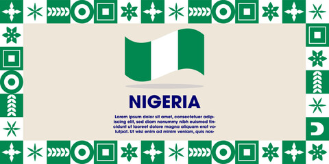 Nigeria Flag Design banner with cultural design. Independence day design for Nigeria celebration. Modern neo geometric retro design with flag, showcasing national pride and heritage.