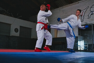 Teenage Boy Practicing Karate with His Father and Instructor