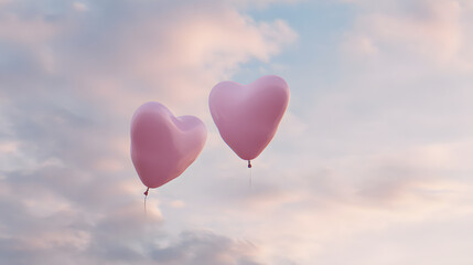 Obraz premium Two heart balloons in pastel sky, love in the air
