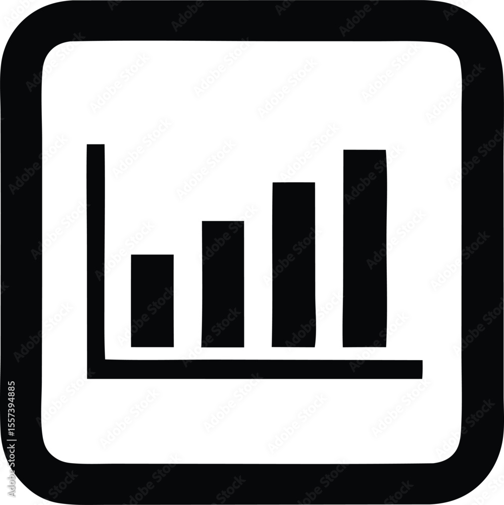 Poster a simple black and white graphic representation of a bar chart showing increasing data values over t