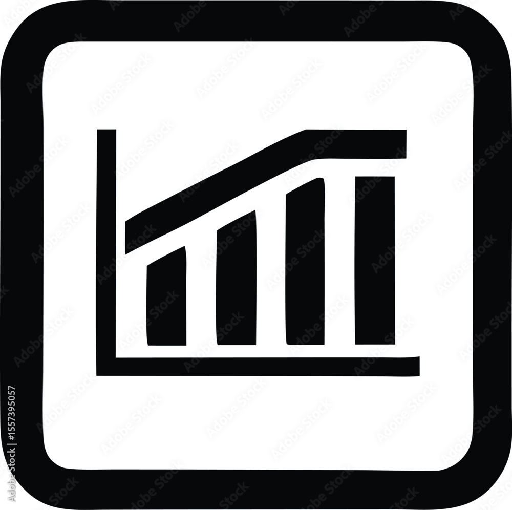 Poster simple black and white icon representing a bar chart with an upward trend enclosed within a rounded 