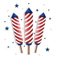 Patriotic Striped Firework Rocket Trio Illustration 