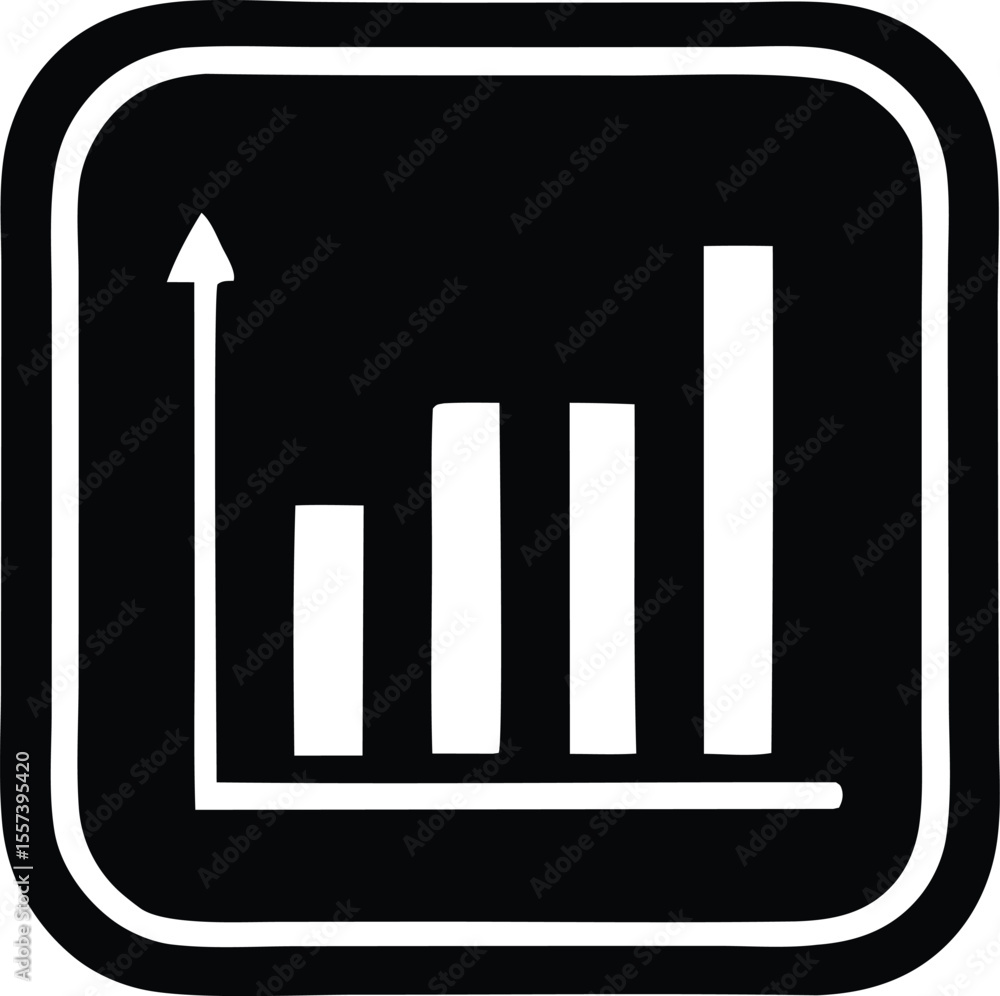 Poster simple black and white icon representing a bar graph with an upward trend signifying growth or posit