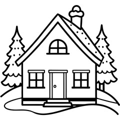 Winter Cabin Minimalist Line Art