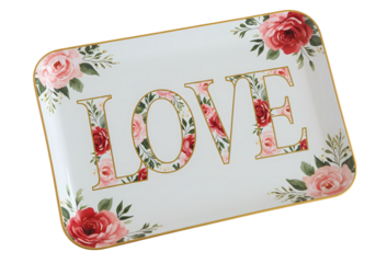 Floral Love A Rectangular Serving Tray Adorned with Roses isolated on transparent background
