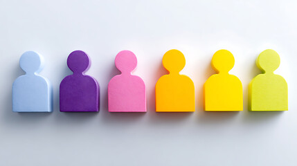 Fototapeta premium Colorful puzzle pieces form diverse group of people. Concept of teamwork, business structure. Visualizes company departments, teams. Illustrates hiring new employees. Emphasizes cooperation,