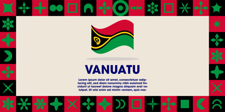 Vanuatu Flag Design banner with cultural design. Independence day design for Vanuatu celebration. Modern neo geometric retro design with flag, showcasing national pride and heritage. - Powered by Adobe