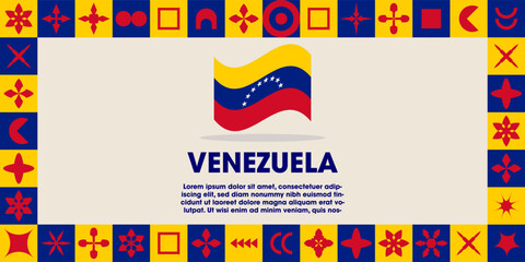 Venezuela Flag Design banner with cultural design. Independence day design for Venezuela celebration. Modern neo geometric retro design with flag, showcasing national pride and heritage.
