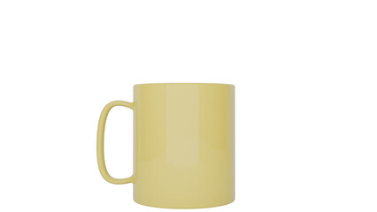 3D Render a yellow mug is sitting on a white surface