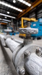 Industrial pipeline valve close-up in a factory