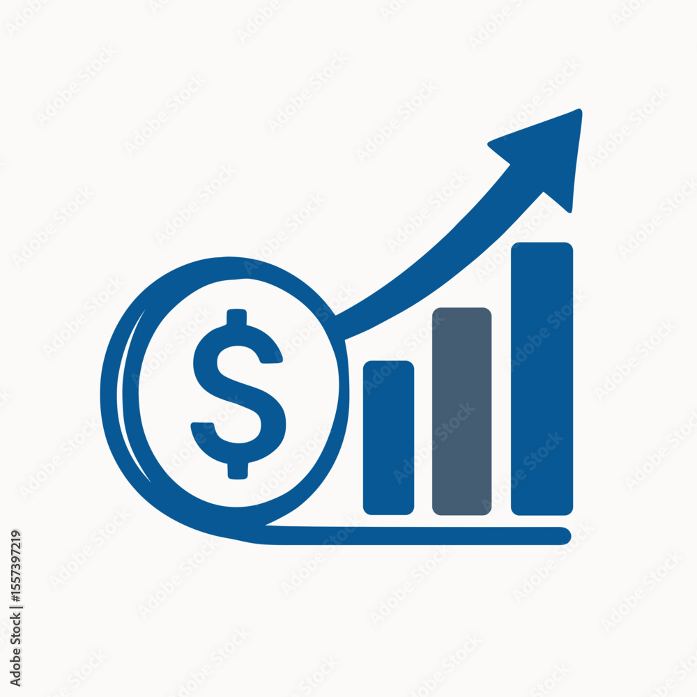 Poster modern flat design graph chart with coin dollar sign icon