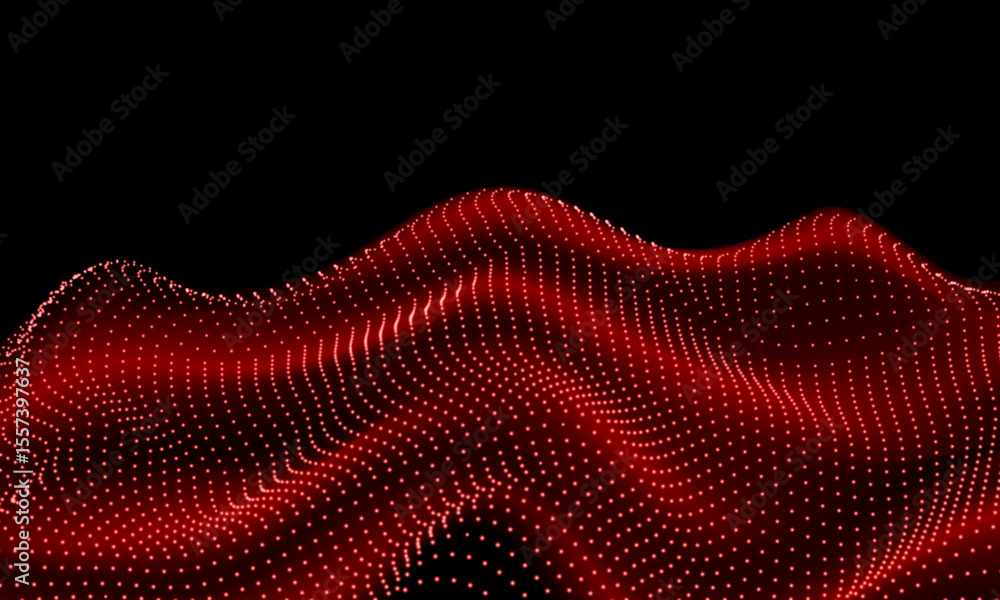 Poster abstract red mesh wave 3d geometric on black background vector