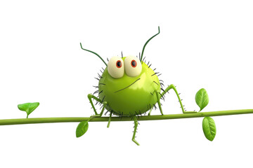 Aphid sliding on stem 3d cartoon character on white background