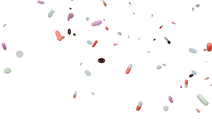 3D Render a bunch of pills are flying in the air © Anh