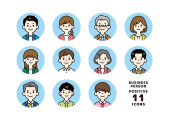 オフィスで働くビジネスパーソンのアバターアイコン素材セット＿円形＿ベクター＿カラー