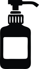 Simple black silhouette of a pump dispenser bottle with a blank label area for customization and branding