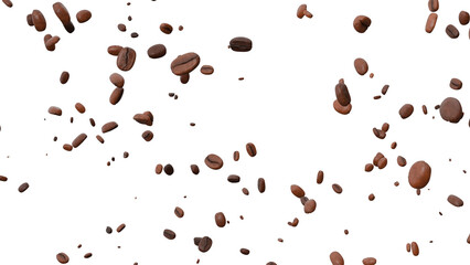 3D Render a bunch of coffee beans flying in the air