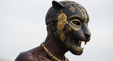 Person wearing a feline mask